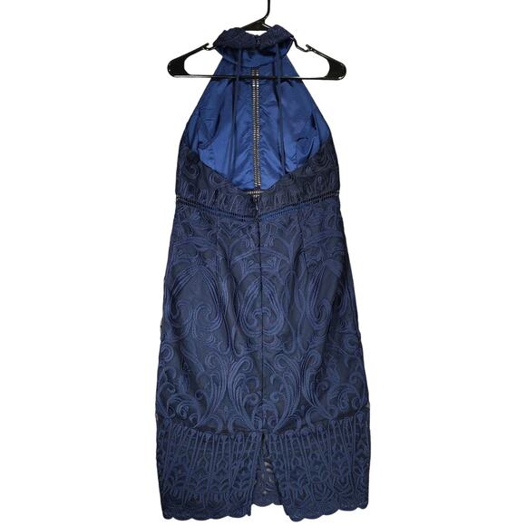 Bardot Lace Sheath‎ Dress sz 10 L Women Gemma Navy Blue Halter Cocktail Wedding - Picture 3 of 12